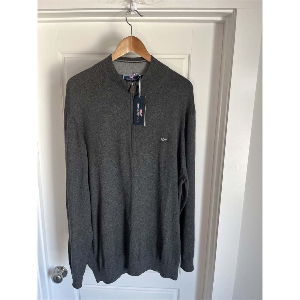 Vineyard Vines Cotton Cashmere Heather  Gray quarter zip sweater 2XL Preppy New - Picture 2 of 10